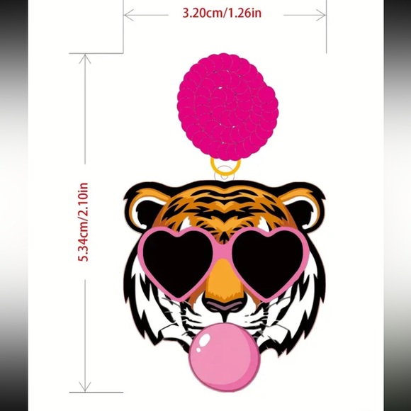 Pink Bubblegum Tiger Dangle Earrings - Picture 3 of 3